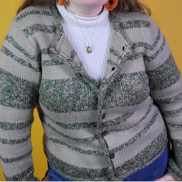 Christopher & Banks Green Brown Grunge Fairy Knit Button Up Sweater Cardigan, L - Picture 2 of 5